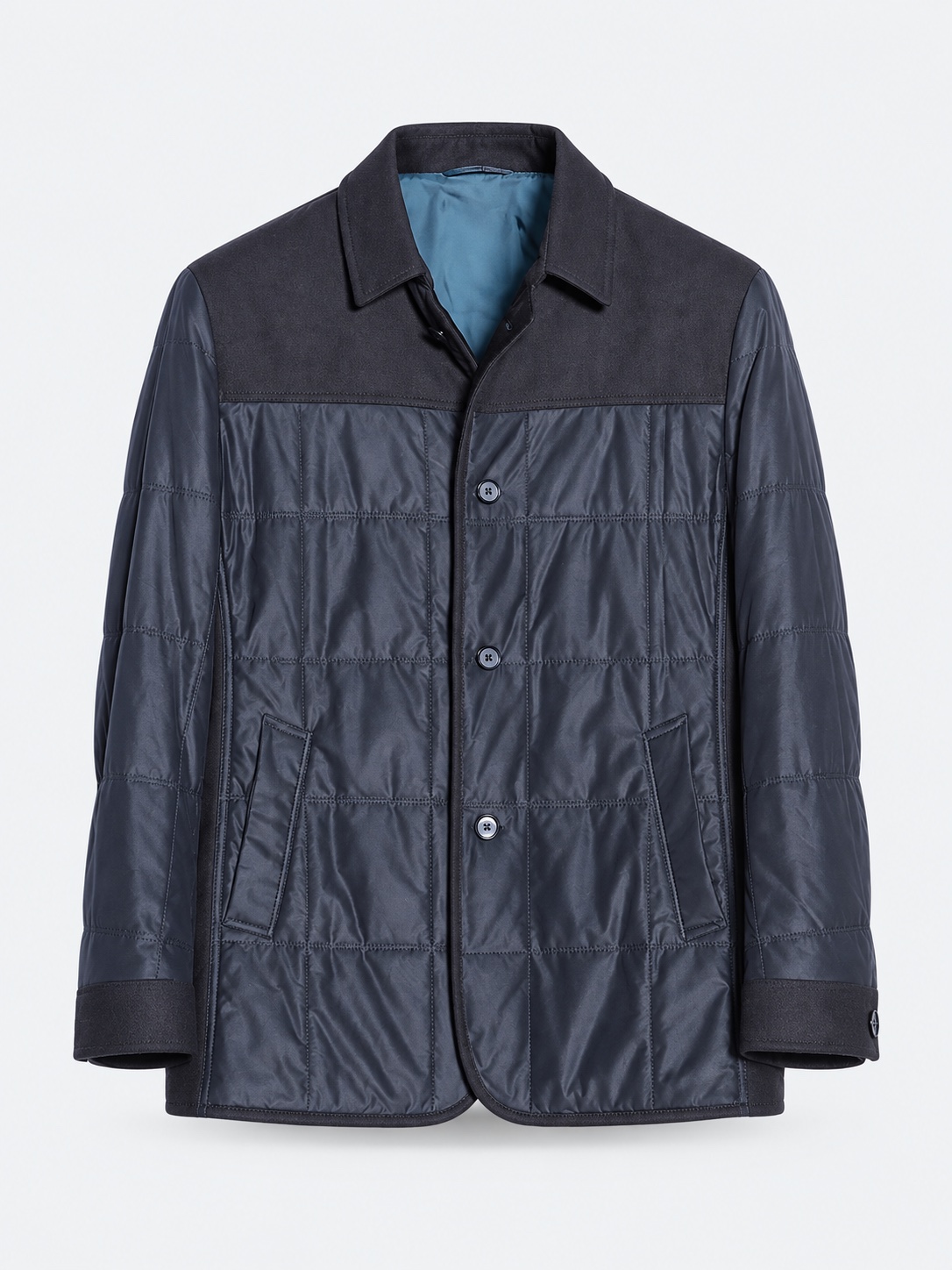 Navy contrast-yoke jacket