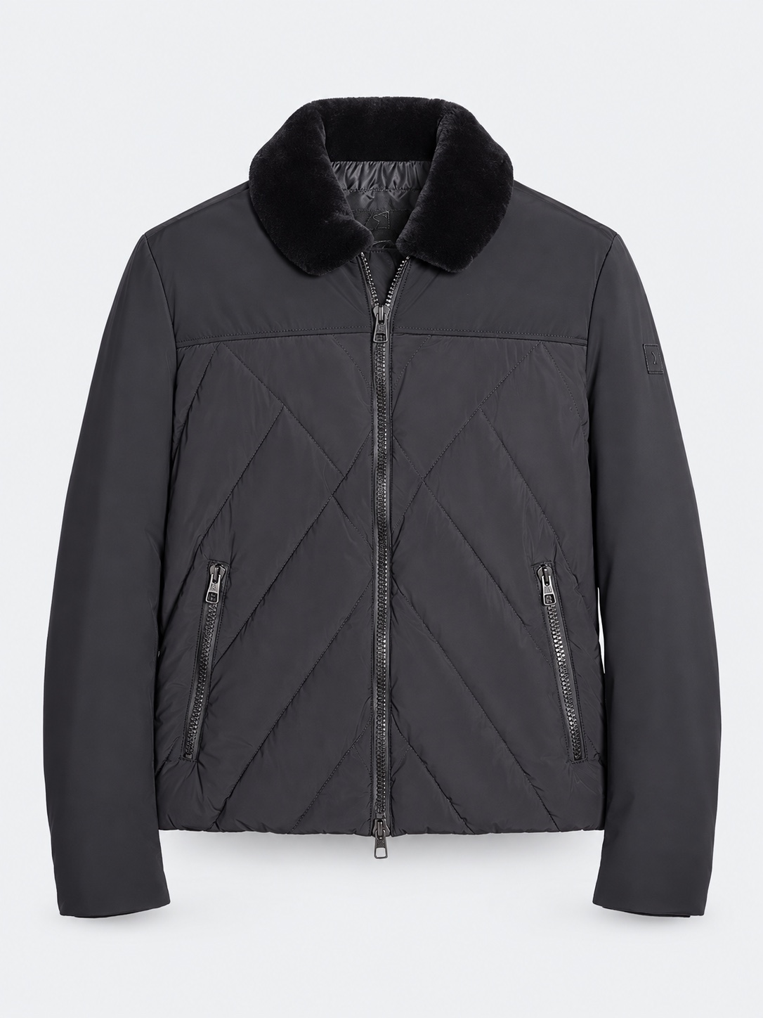 Black quilted collar bomber