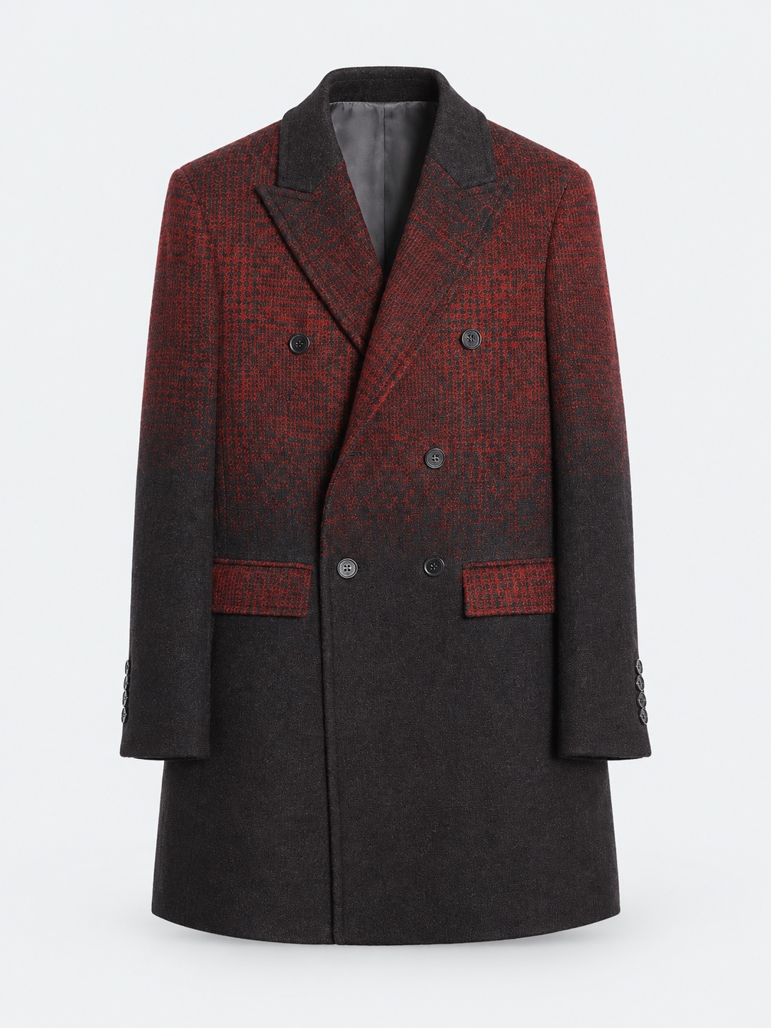 Red check double-breasted coat