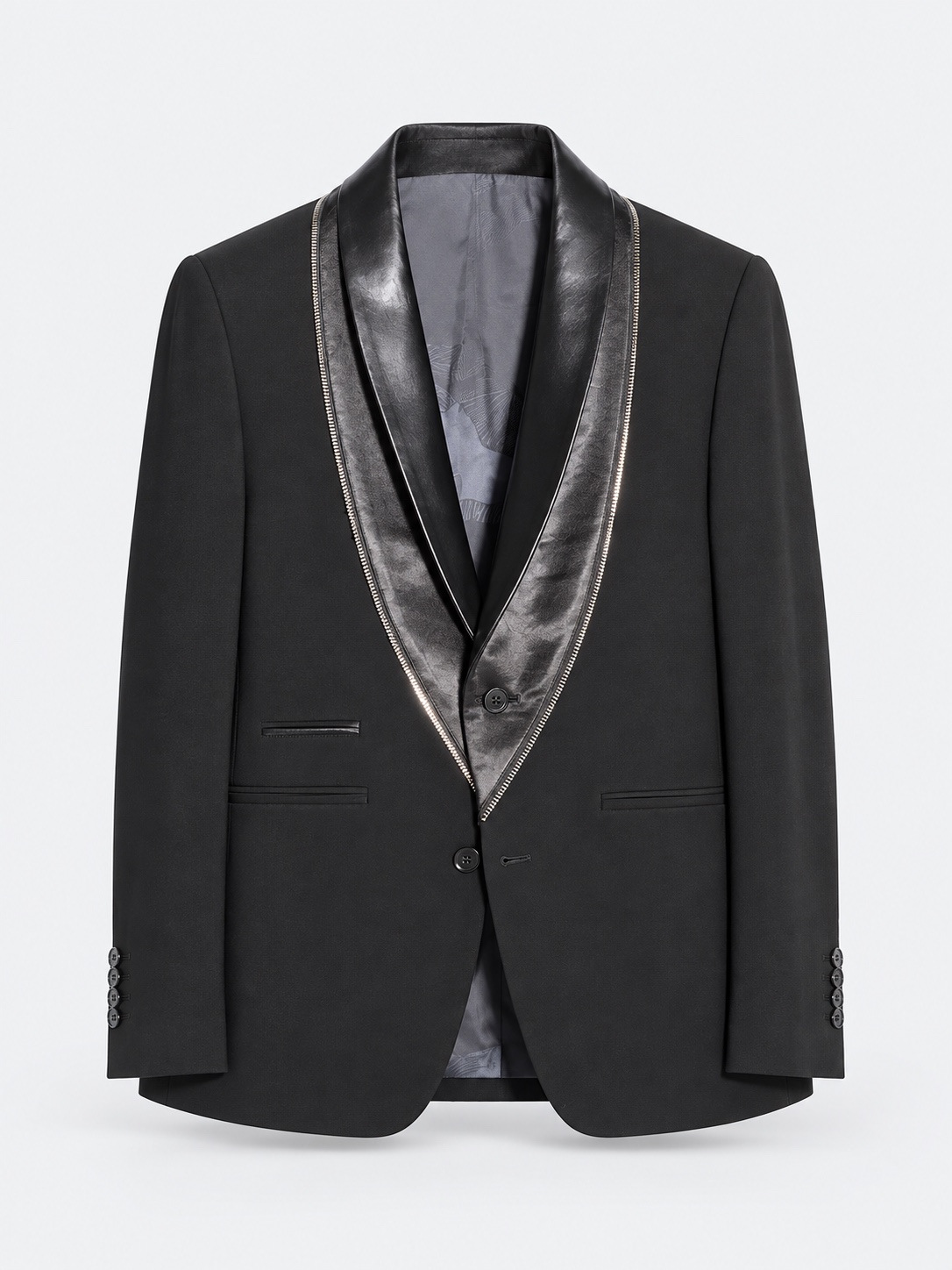 Black contrast-lapel blazer