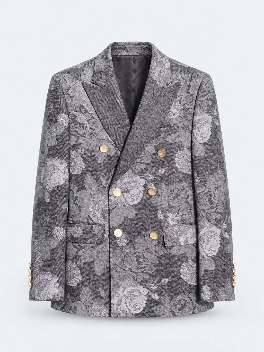 Grey floral double-breasted blazer