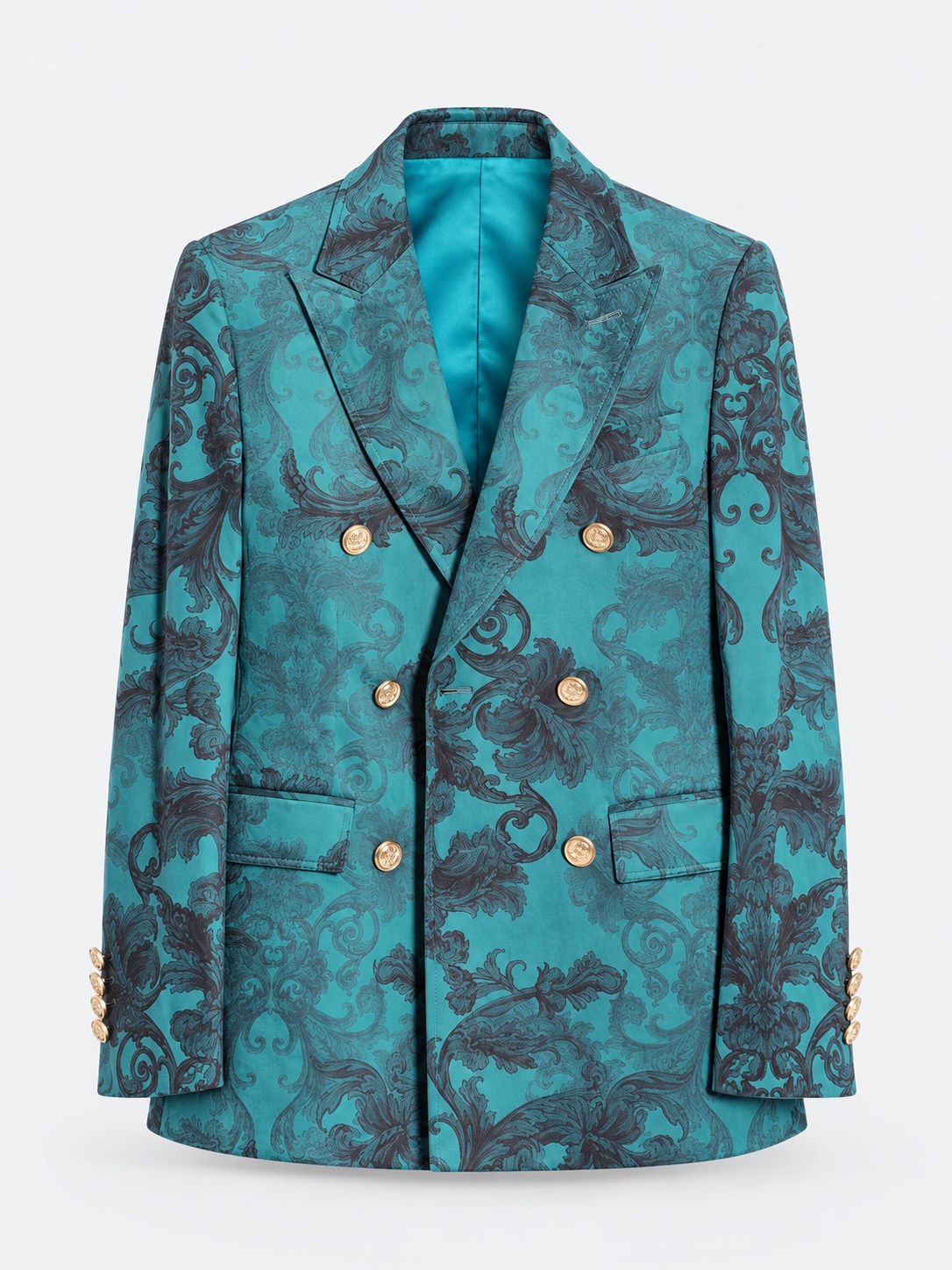 Teal jacquard-look blazer