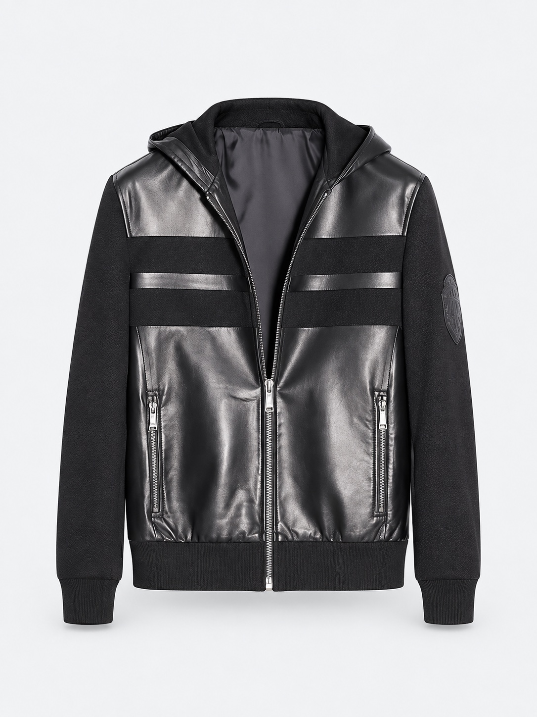 Mixed-panel hooded jacket