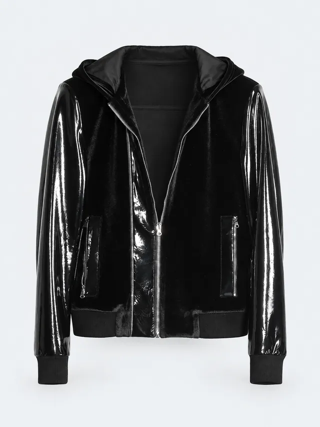 Glossy black hooded jacket