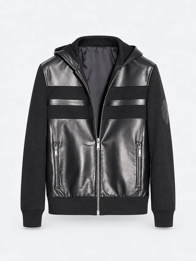 Mixed-panel hooded jacket